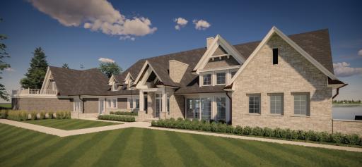 Here, scale and setting converge to offer a premier canvas for your modern lake home. This exterior rendering is an example of what could be built with BCD Homes.