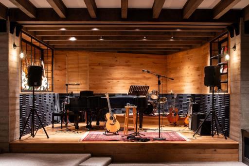 Designed for the performer in you, this stage is a private venue unlike any other. Photo of a sound stage designed and built by BCD Homes