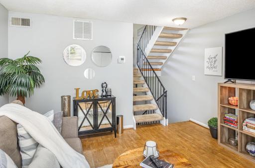 Living room of this multi level, affordable home