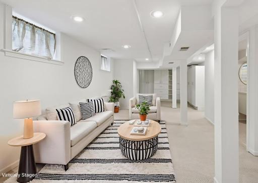 Lower level family room- virtually staged