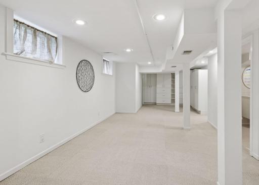Lower level family room with extra built-in storage