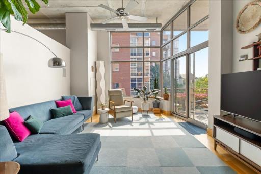 Southwest facing windows overlooking the courtyard