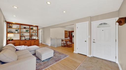 Living Room w/Refinished Hardwood Floors & Lovely Built-Ins