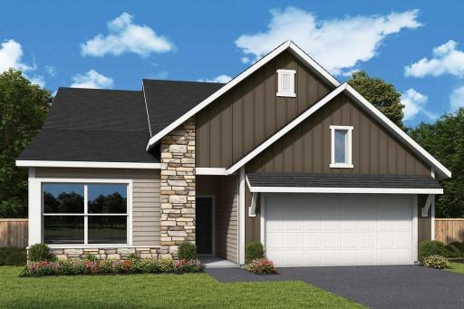 Photo rendering of the Shamrock. Exterior color and landscaping are digital examples. Exterior colors will vary on actual home.