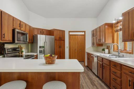 Spacious island provides room for meal prep and casual dining.