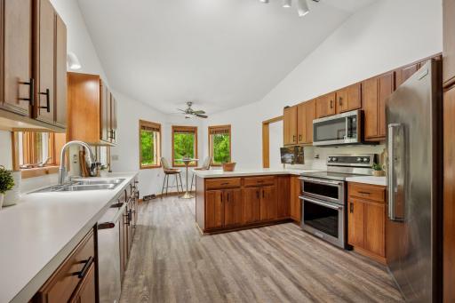 Impressive kitchen with sleek stainless appliances and ample storage.