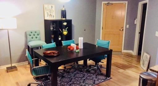 hardwood floors in dining and living