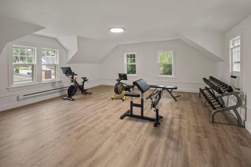 Fitness room/studio space above one of two double garages.