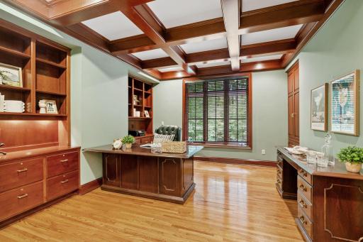 Incredible wood accents in the stately office.