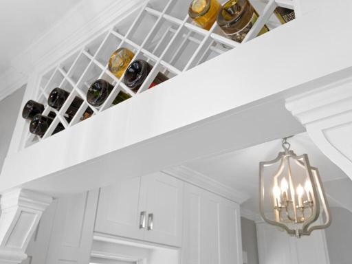 Convenient wine rack in the transition between the kitchen and pantry