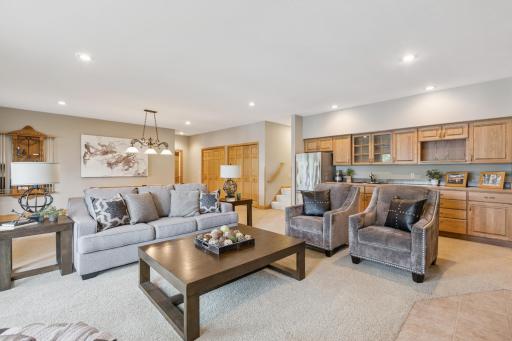 Coming in at over 800 square feet this family room in the walk-out lower level is perfect for entertaining. The whole lower level feature nine foot ceilings making the space feel even larger.