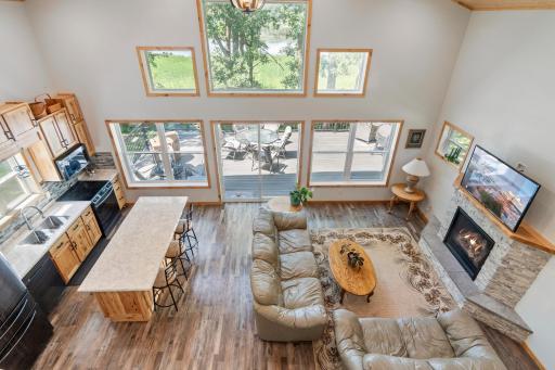 View from loft overlooking the main level living area.