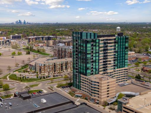 View from the southwest of the back side of the building. From this side of the building you can walk across the street to Target an the Edina Promenade