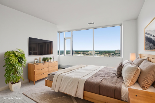 Primary bedroom virtually staged with an alternate layout.