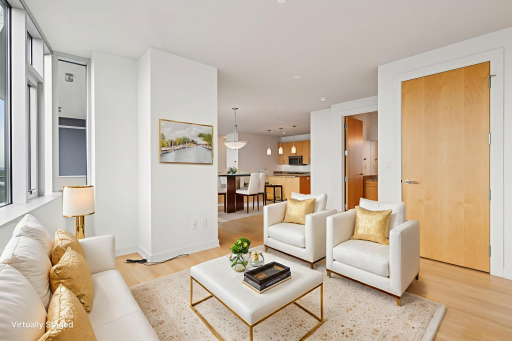 Den virtually staged with an alternate layout