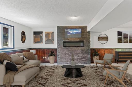 Lower Level Living Room - Digitally Staged To Show Optimal Potential