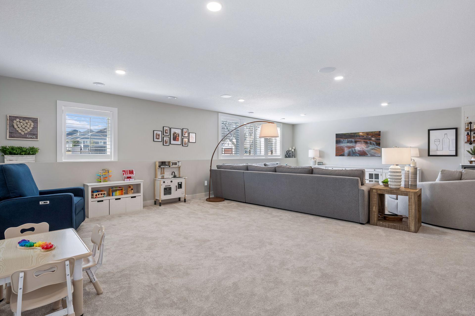 Lower level recreation room has plenty of flex space