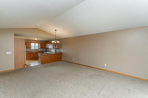 Living Room into the Dining Reom and Kitchen