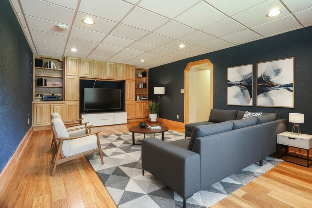 Lower family room: Virtually Staged