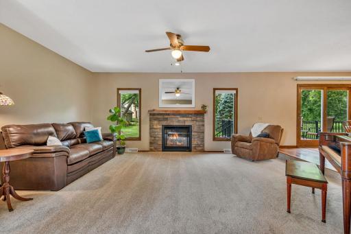 Your refreshed composite deck with stairs is found right off that patio door.