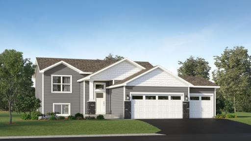 (Exterior rendering, actual finishes will vary) A stunning display from the street, introducing our Baxter plan. This home comes complete with irrigation, landscaping, trees and a full yard of sod!
