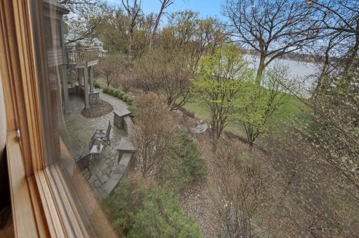 A view from the main level looking down into the back yard.