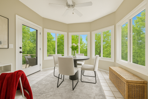 The porch has a multitude of windows and an entrance out onto the large deck - the home was custom designed and has been meticulously maintained.