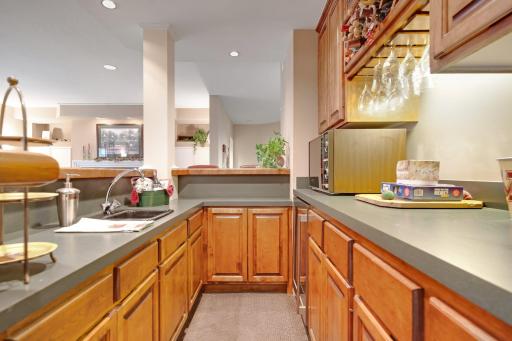 another view of the bar area - brand new wine refrigerator and garbage disposal