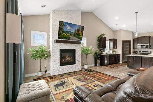 Gorgeous White Stone Quartz Gas Fireplace.