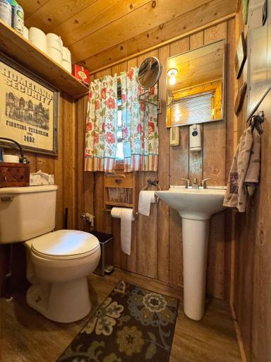 A shot of the 1/2 bathroom in the cabin, located just off of the entry porch.