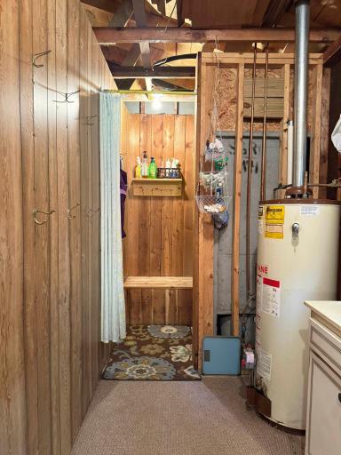 Looking towards the shower in the garage structure bathroom space.