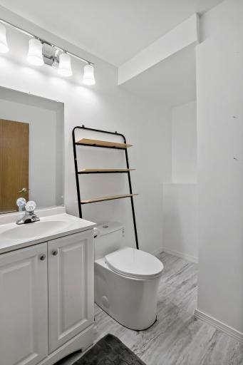 Lower level half bath with new dual flush toilet.