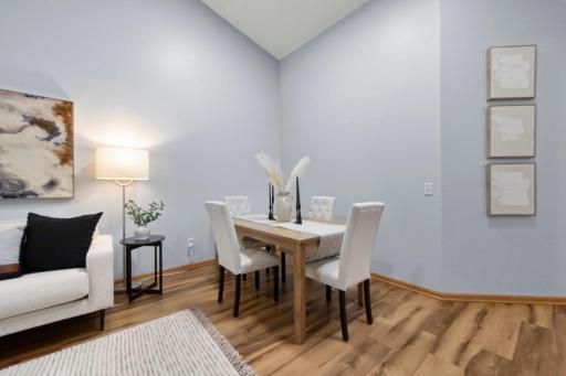 The dining room is spacious for a 6 or 8 person table.