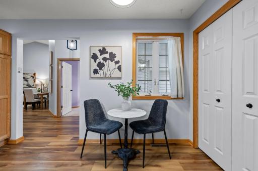 The eat-in kitchen is a great space for two! You can also add more storage here.