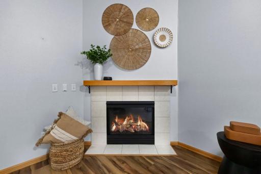 The Heat N Glo gas fireplace has a remote to control the fan level.