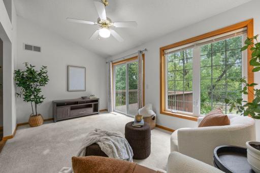 The sun room is another space for a TV or office desk.