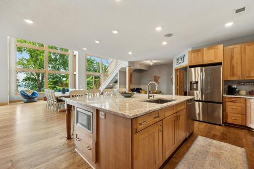 A few other features include the built in microwave and panoramic views from the kitchen.