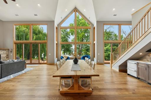 The expansive open layout easily accommodates a large dining tableâperfect for hosting holidays, dinner parties, or lakeside brunches with a view.