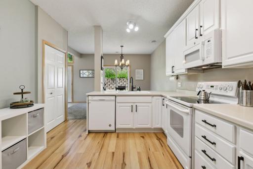 Convenient walk-in pantry for additional food storage or cleaning supplies.