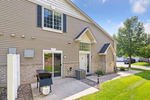 Concrete patio for grilling, dining and relaxing outdoors.