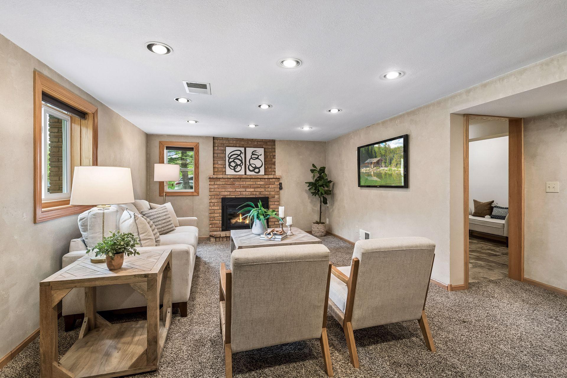 Spacious lower level family room