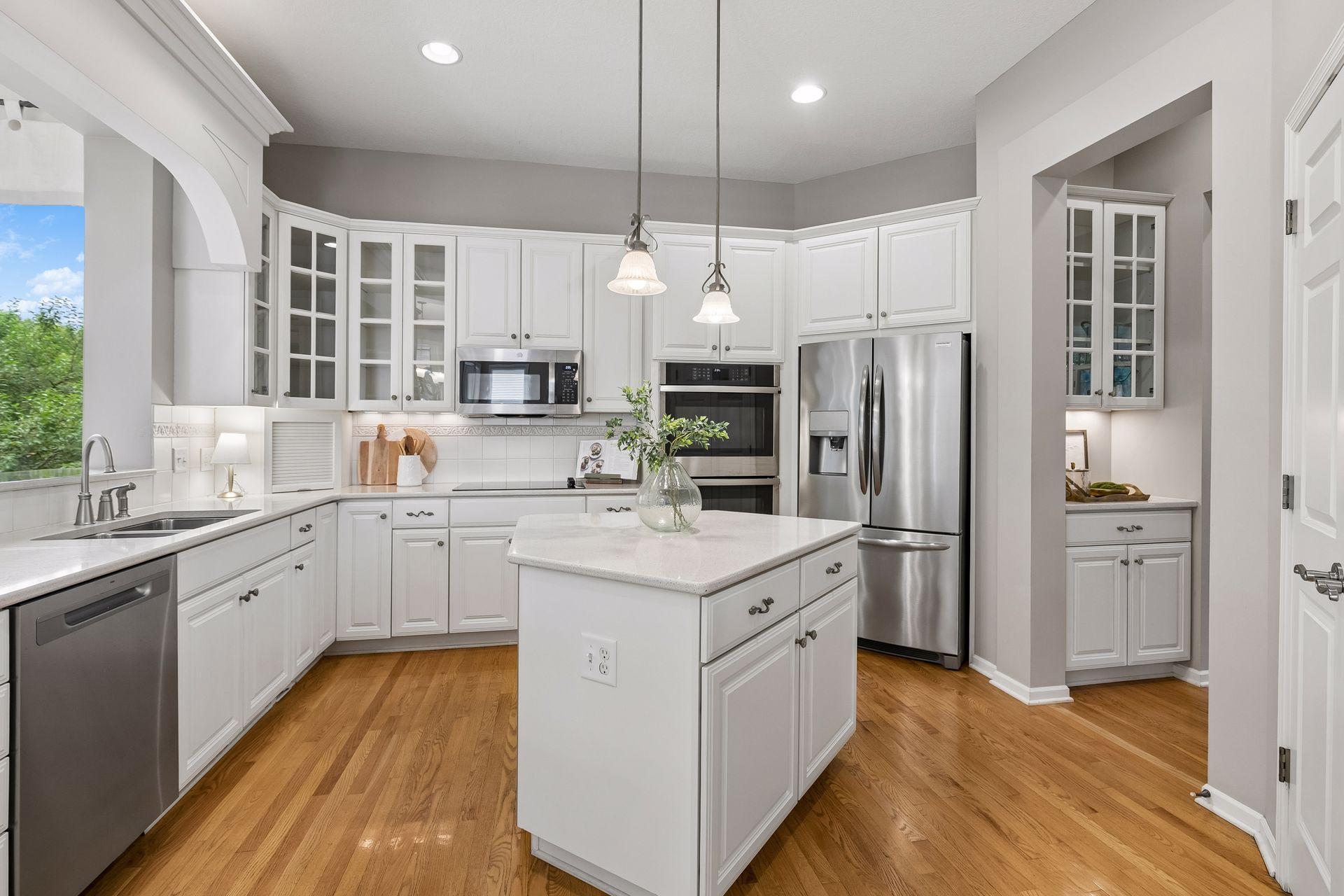 Large kitchen with newer stainless steel appliances