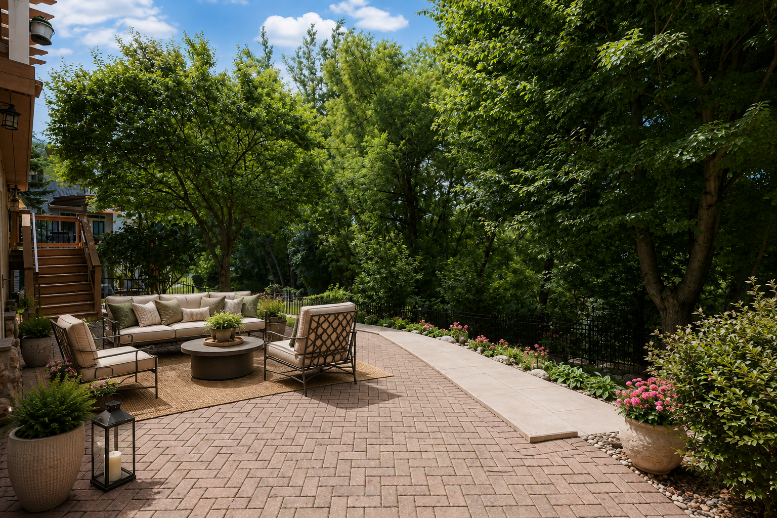 Huge paver patio in backyard -virtually staged