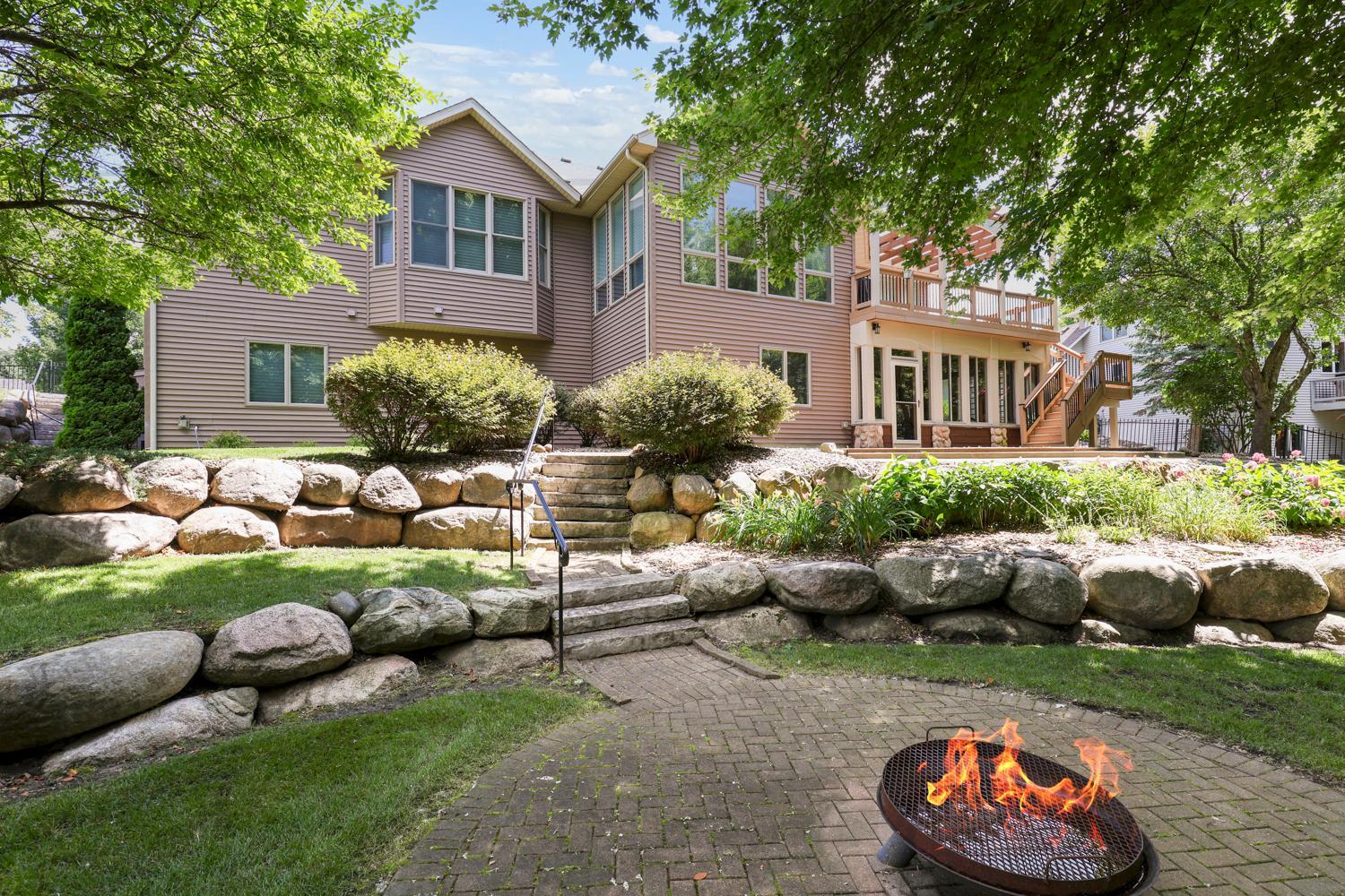 2-tier paver patio with space for fire