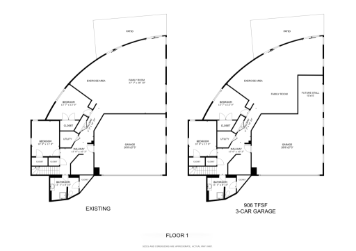 Future Garage Side by Side - The floor plan on the left is existing. The one on the right adds a future stall increasing garage TFSF to approximately 906 TFSF.