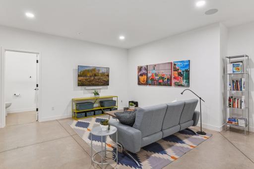 The entertainment space is perfect for entertaining and the honed concrete floors make it no fuss and easy maintenance