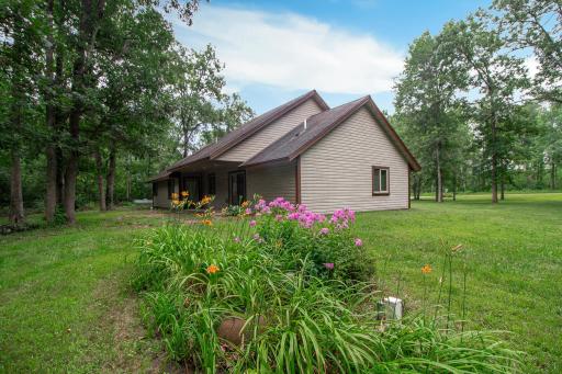 Blooming flowers add beauty to the yard space