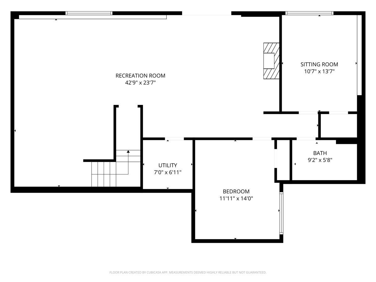 Lower Level Floorplan. Note that "Sitting Room" is legally bedroom #5