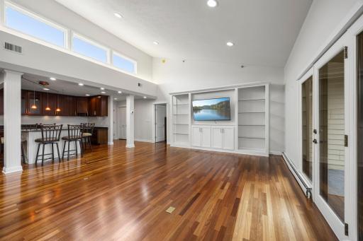 This condo is on the top floor accessed via elevators from the heated garage and offers more natural light because of the vaulted ceilings and high transom windows.