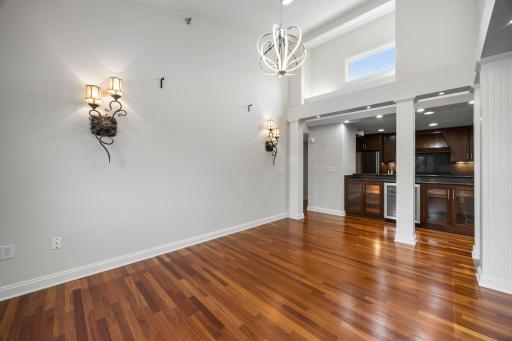 There is a separate dining area and open to the beverage cooler and ample counters for serving.
